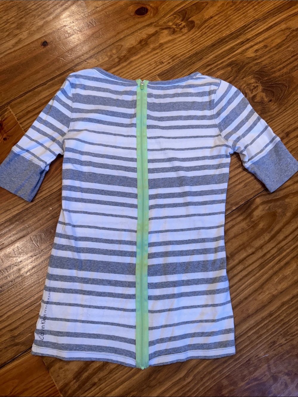 Calvin Klein Striped Short Sleeve Top with Back Zipper